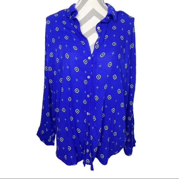 Free People Button Down Blouse Blue Size Small - Picture 3 of 5